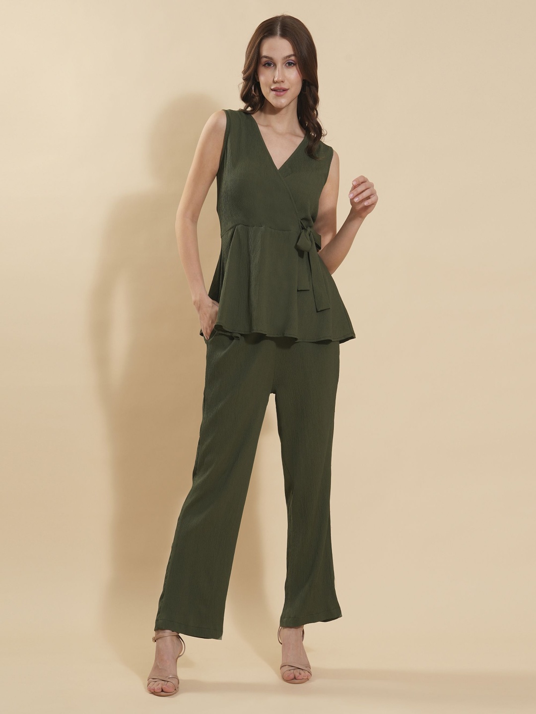 

all about you Olive Green V-Neck Top & Trousers