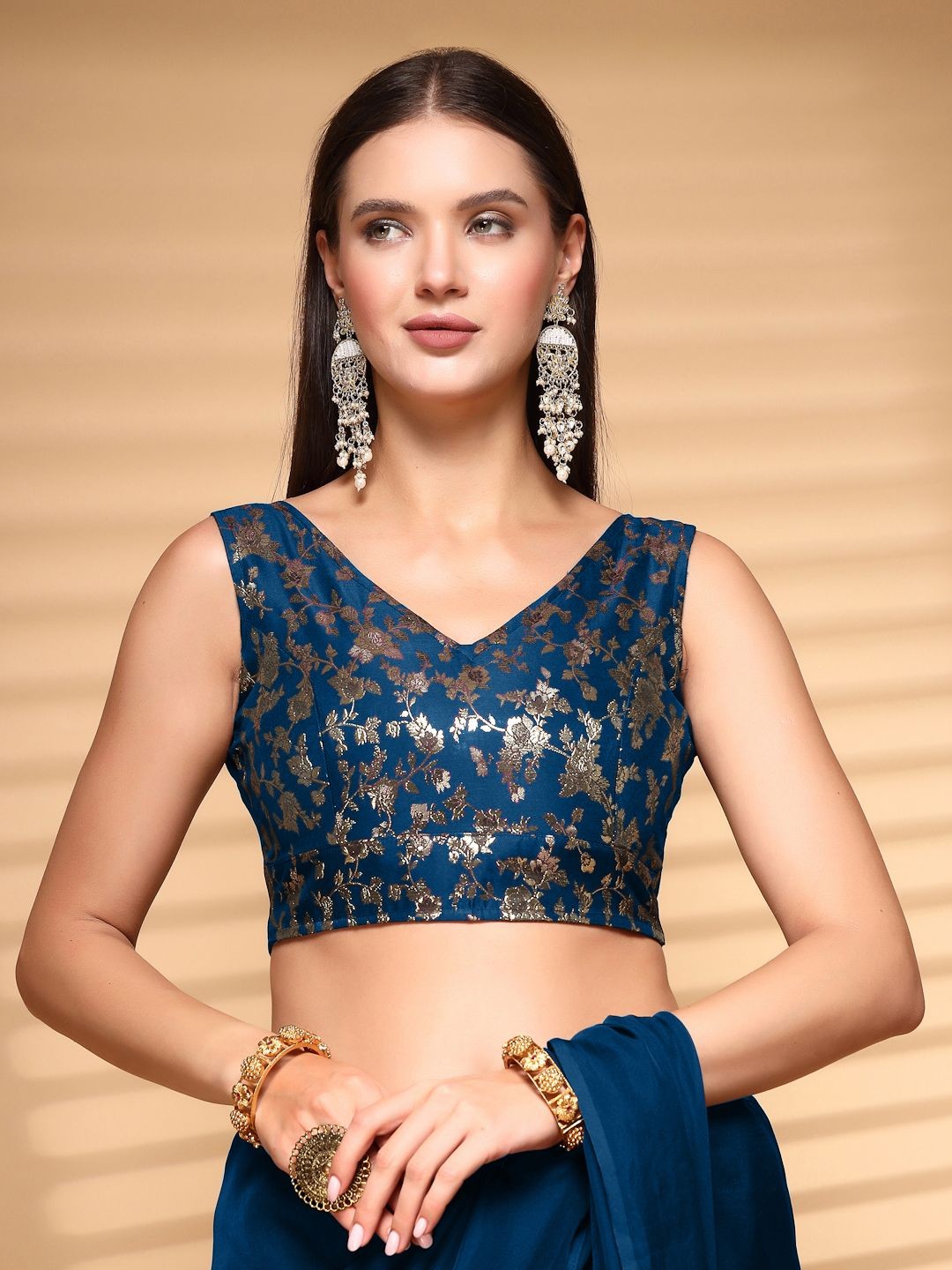

Oomph! Women Non Padded V Neck Saree Blouse, Blue