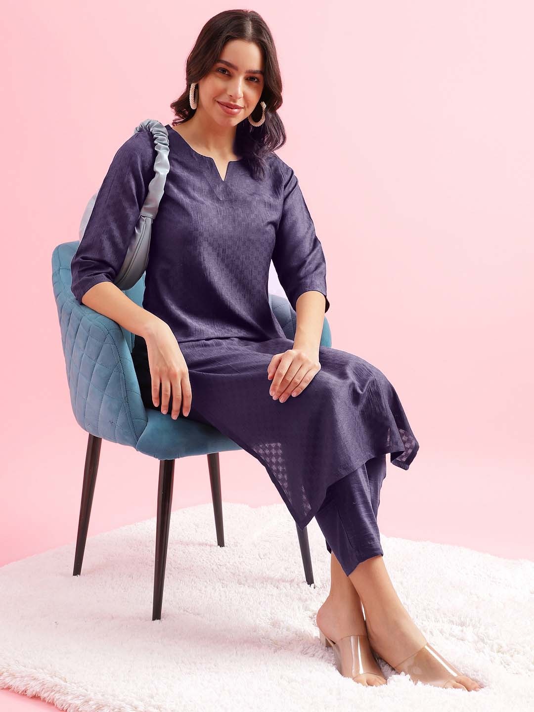 

KALINI Women Regular Kurta with Trousers, Navy blue
