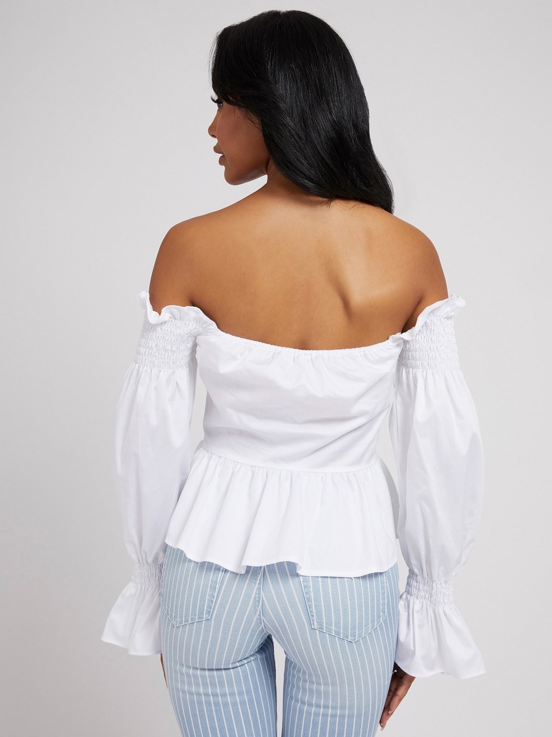 

GUESS Off-Shoulder Bell Sleeve Cotton Top, White