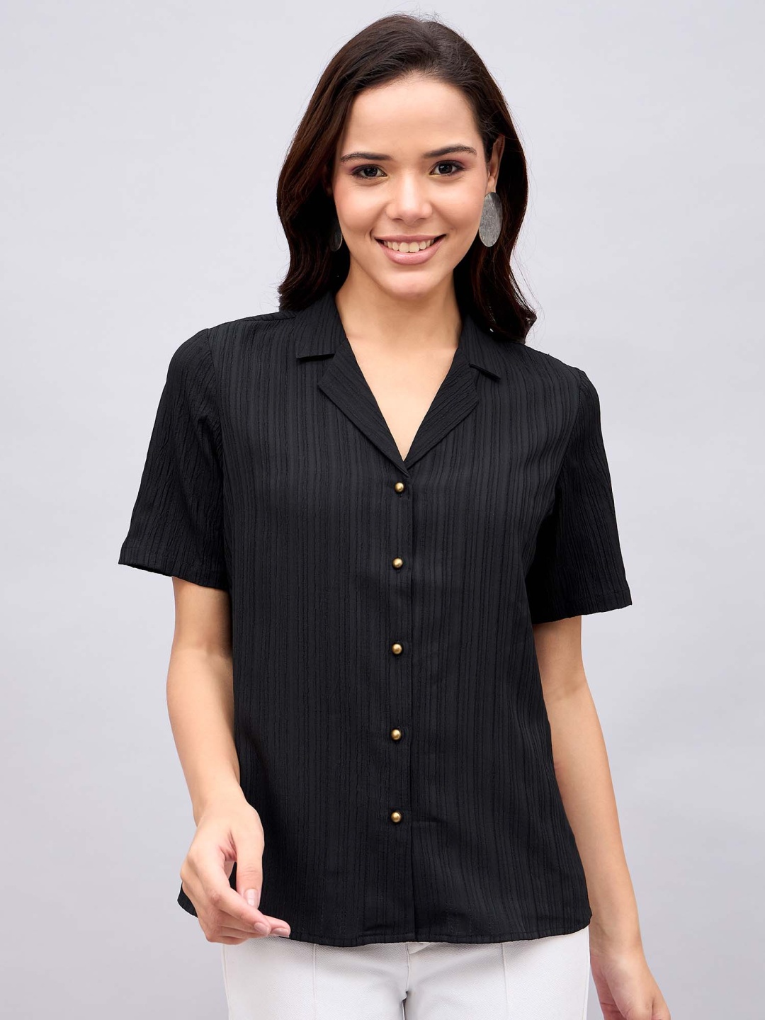 

STYLE BLUSH Crepe Shirt Style Top, Black
