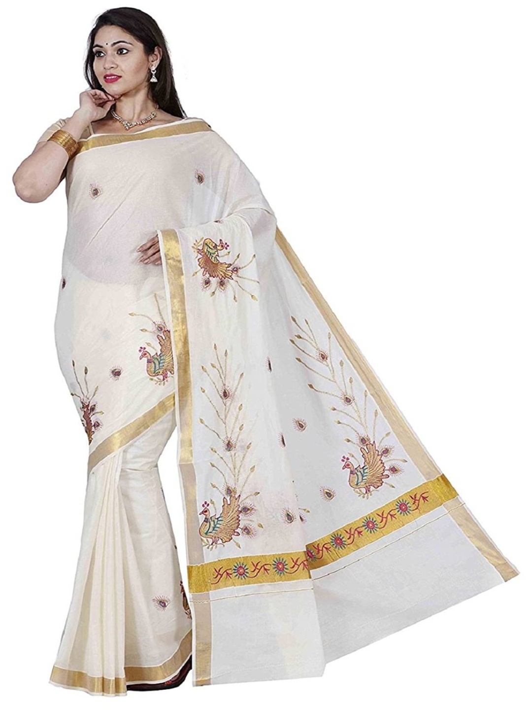 

Rst R Selvamani Tex Woven Design Zari Pure Cotton Kasavu Saree, Off white