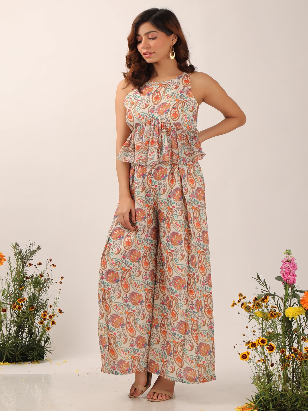 

TJORI Women Printed Basic Casual Jumpsuit, Cream
