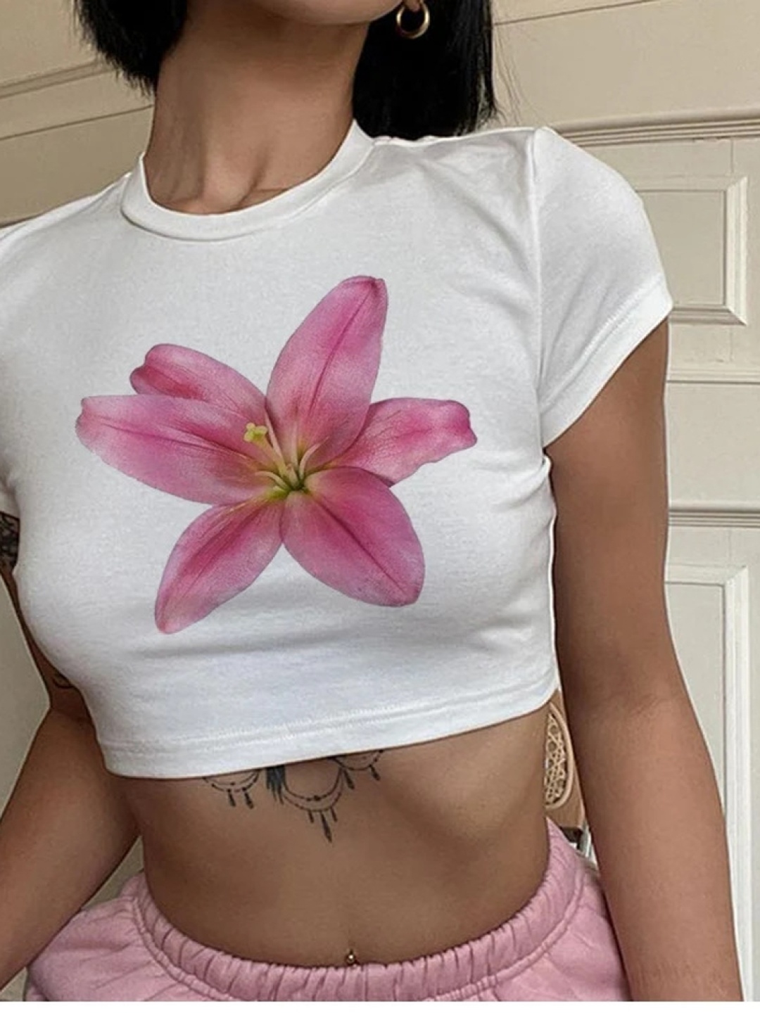 

LULU & SKY Floral Printed Fitted Crop Top, White