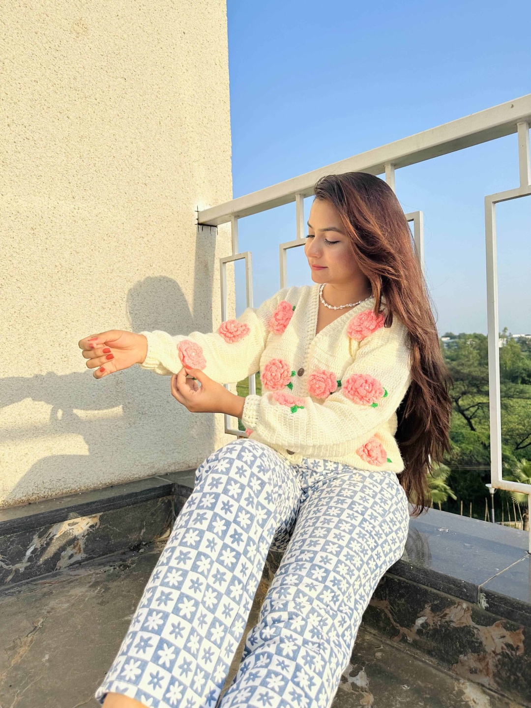 

Sugercandy Women Floral Woollen Cardigan with Embroidered Detail, Beige