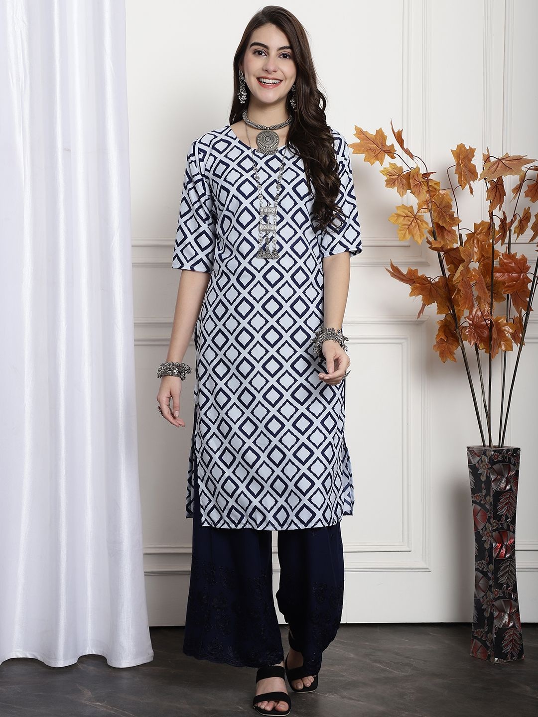 

7Threads Selections of 6Ethnic Motifs Printed Straight Kurta, Blue