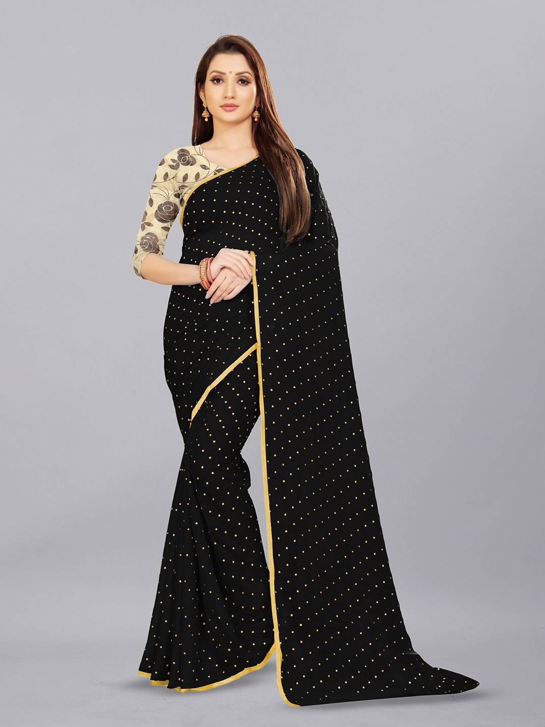 

Aardiva Embellished Zari Pure Chiffon Saree, Black