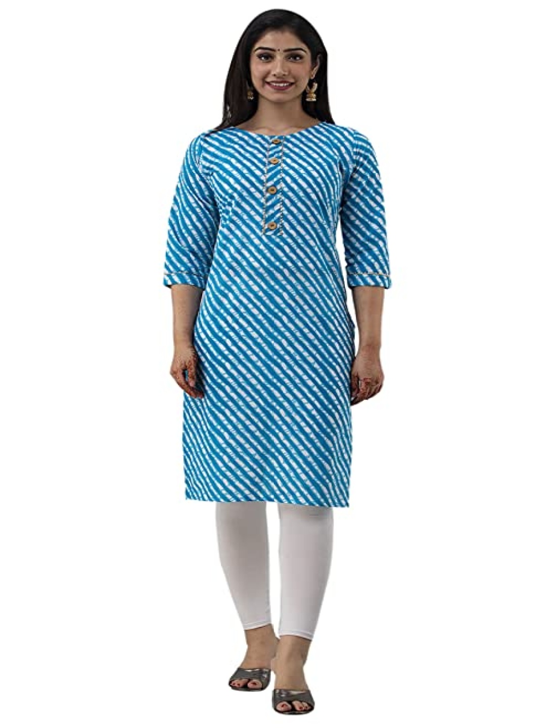 

Cloth Bites Women Striped Printed Cotton Kurta, Blue