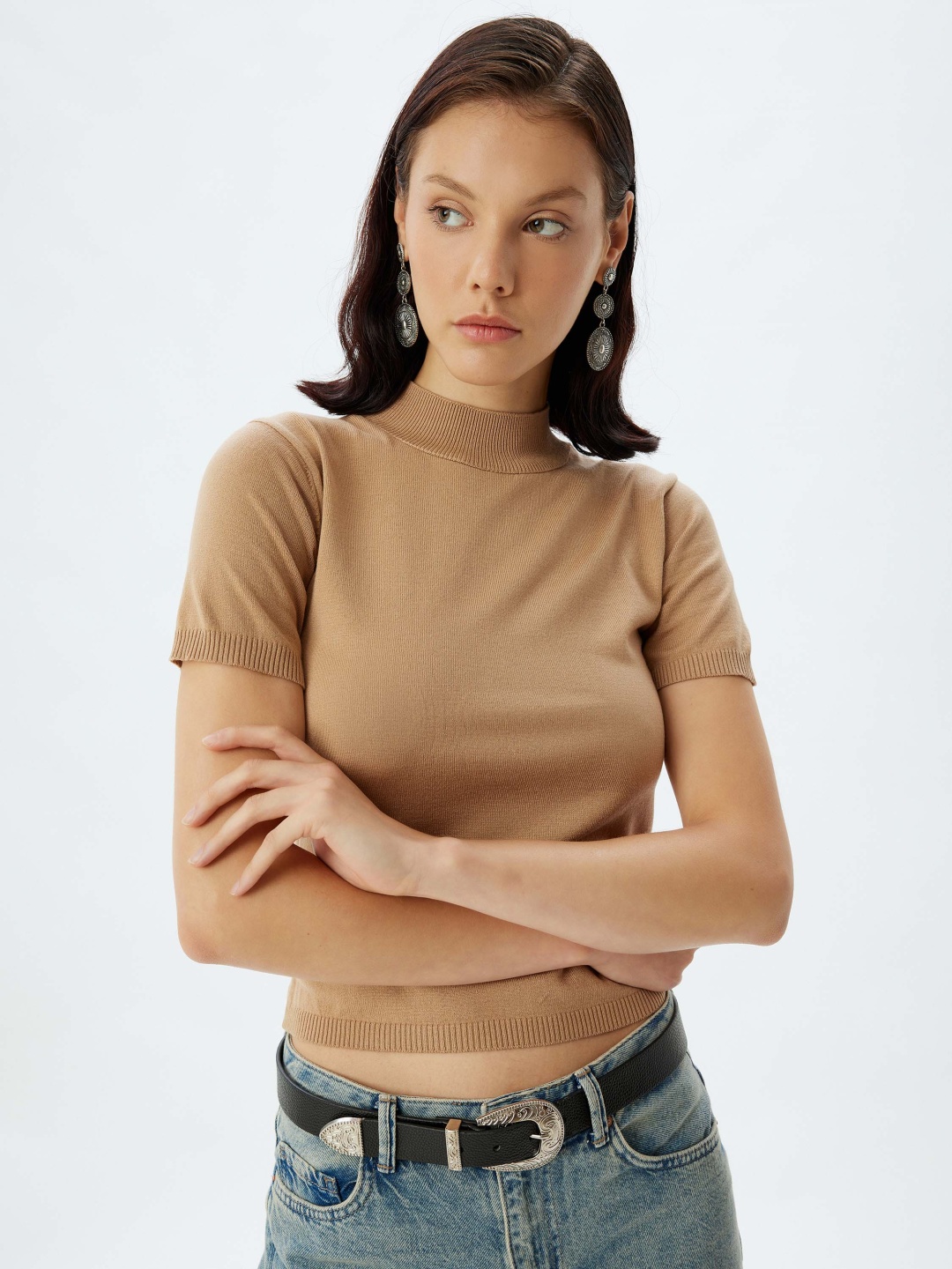 

Koton Women Crop Pullover, Camel brown