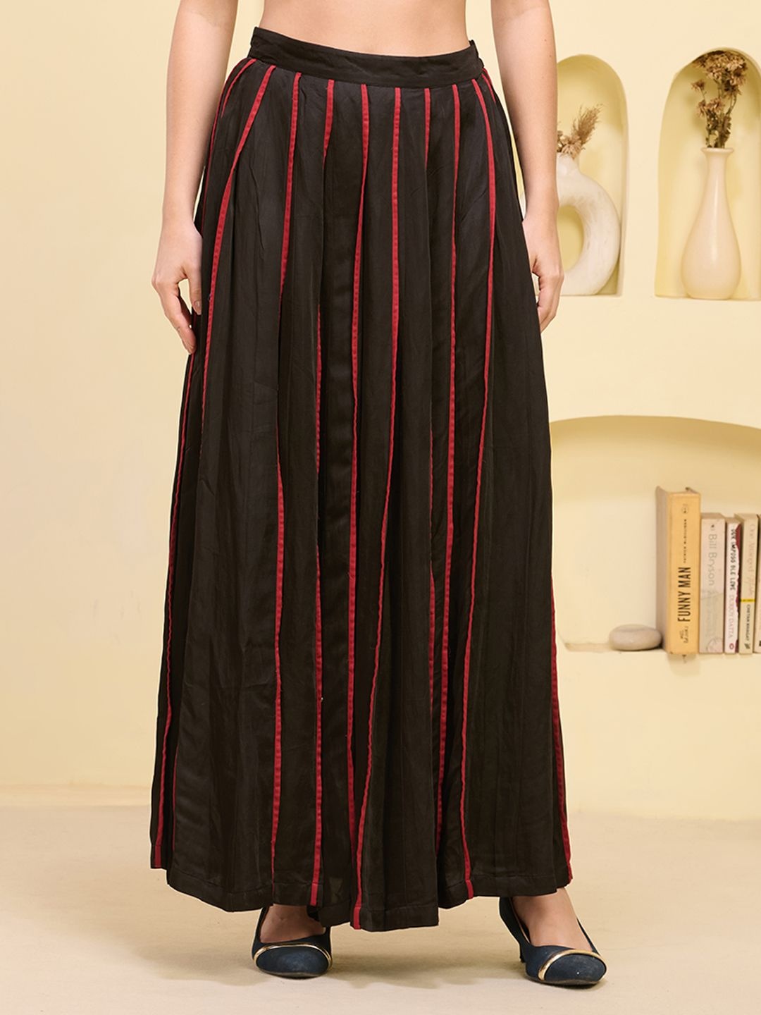 

First Resort by Ramola Bachchan Women Pleated Maxi Flared Skirt, Black