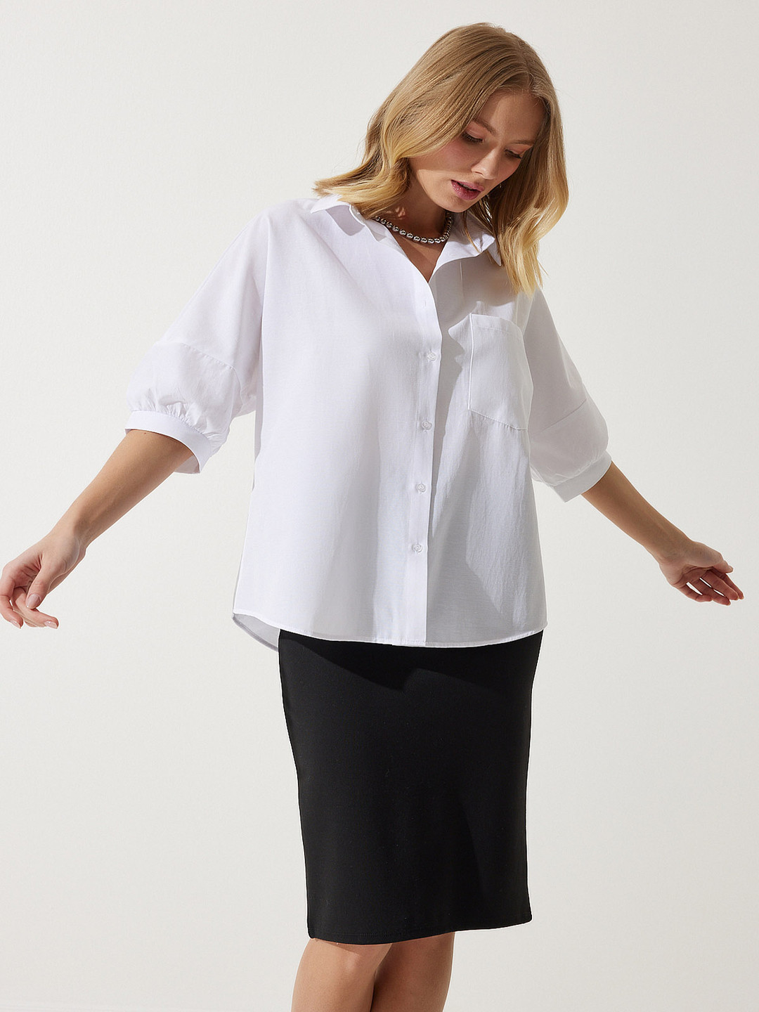 

Happiness istanbul Spread Collar Casual Shirt, White