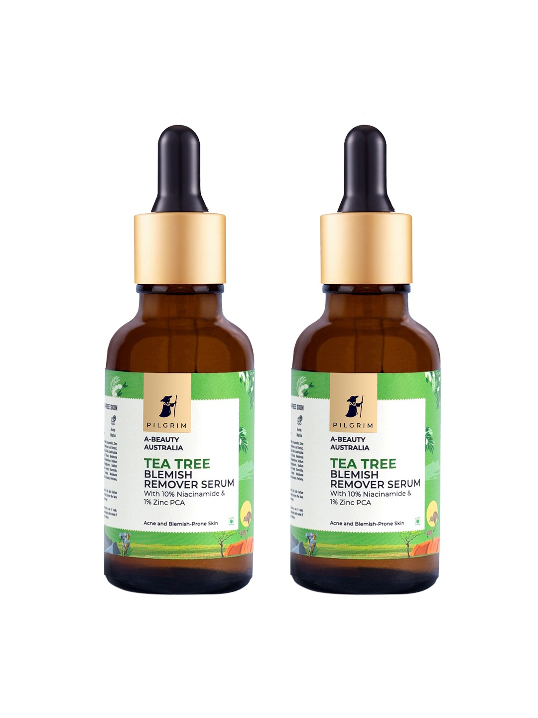 

Pilgrim Set of 2 Tea Tree & 10% Niacinamide Blemish Remover Serum- 30 ml Each, Green