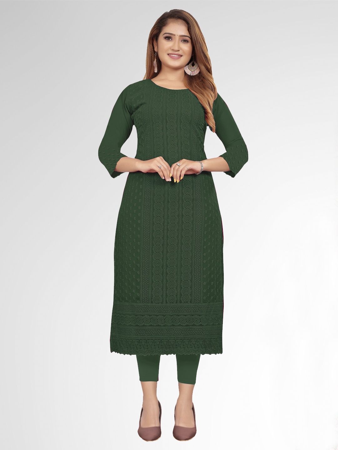 

KAYRAAH Floral Embroidered Chikankari Kurta, Green