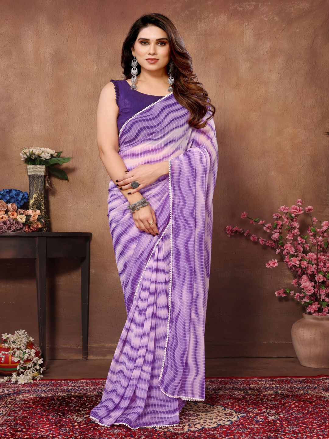 

Upalksh Embroidered Tie and Dye Pure Georgette Ready to Wear Saree, Purple