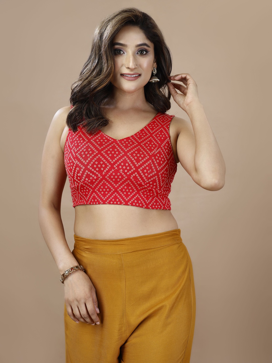 

Oomph! Non Padded V Neck Saree Blouse, Red