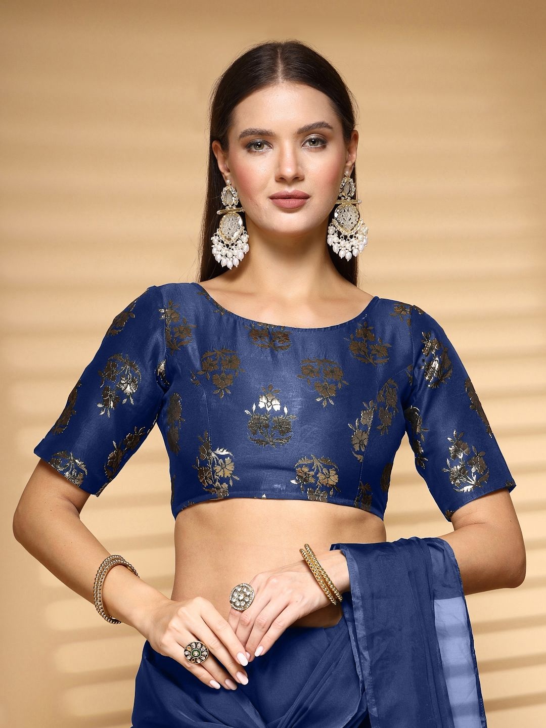 

Oomph! Women Non Padded Boat Neck Saree Blouse, Blue