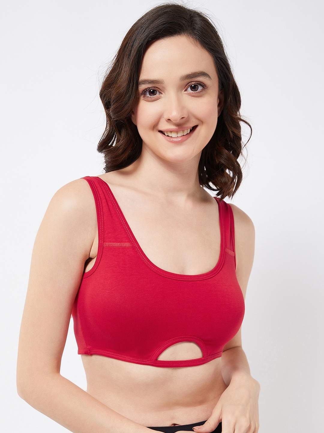 

COLOR CAPITAL Women Cotton Bralette Crop Top Detail Cut Out, Red