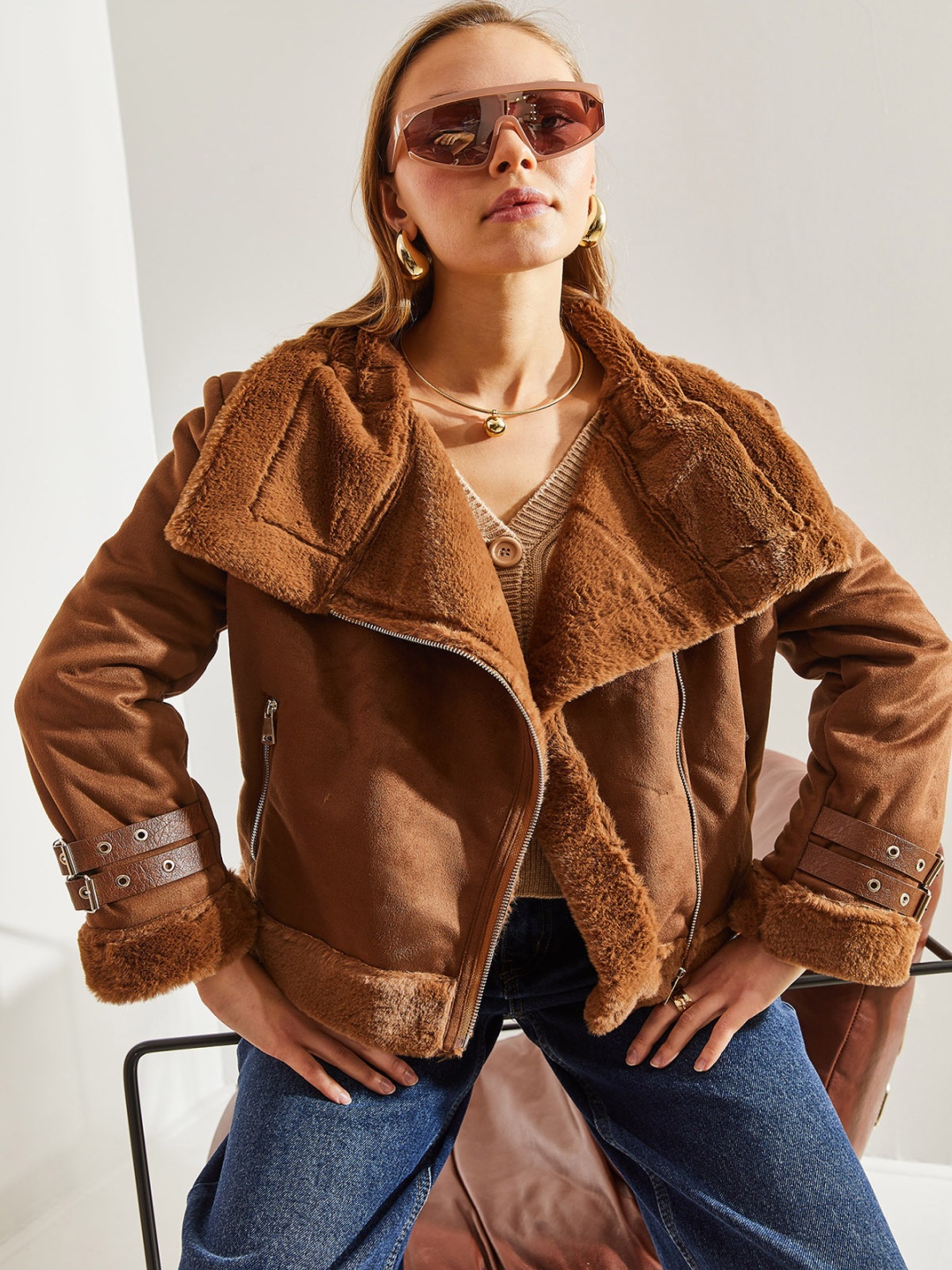 

BIANCO LUCCI Spread Collar Tailored Jacket, Brown