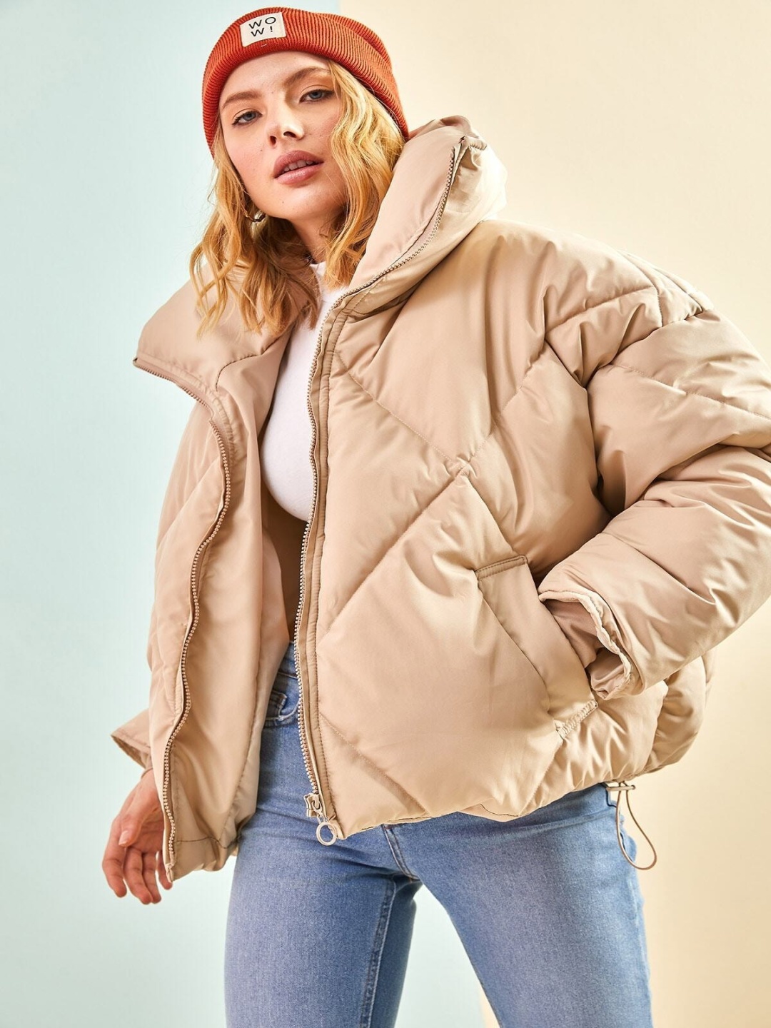 

BIANCO LUCCI Hooded Padded Jacket, Beige