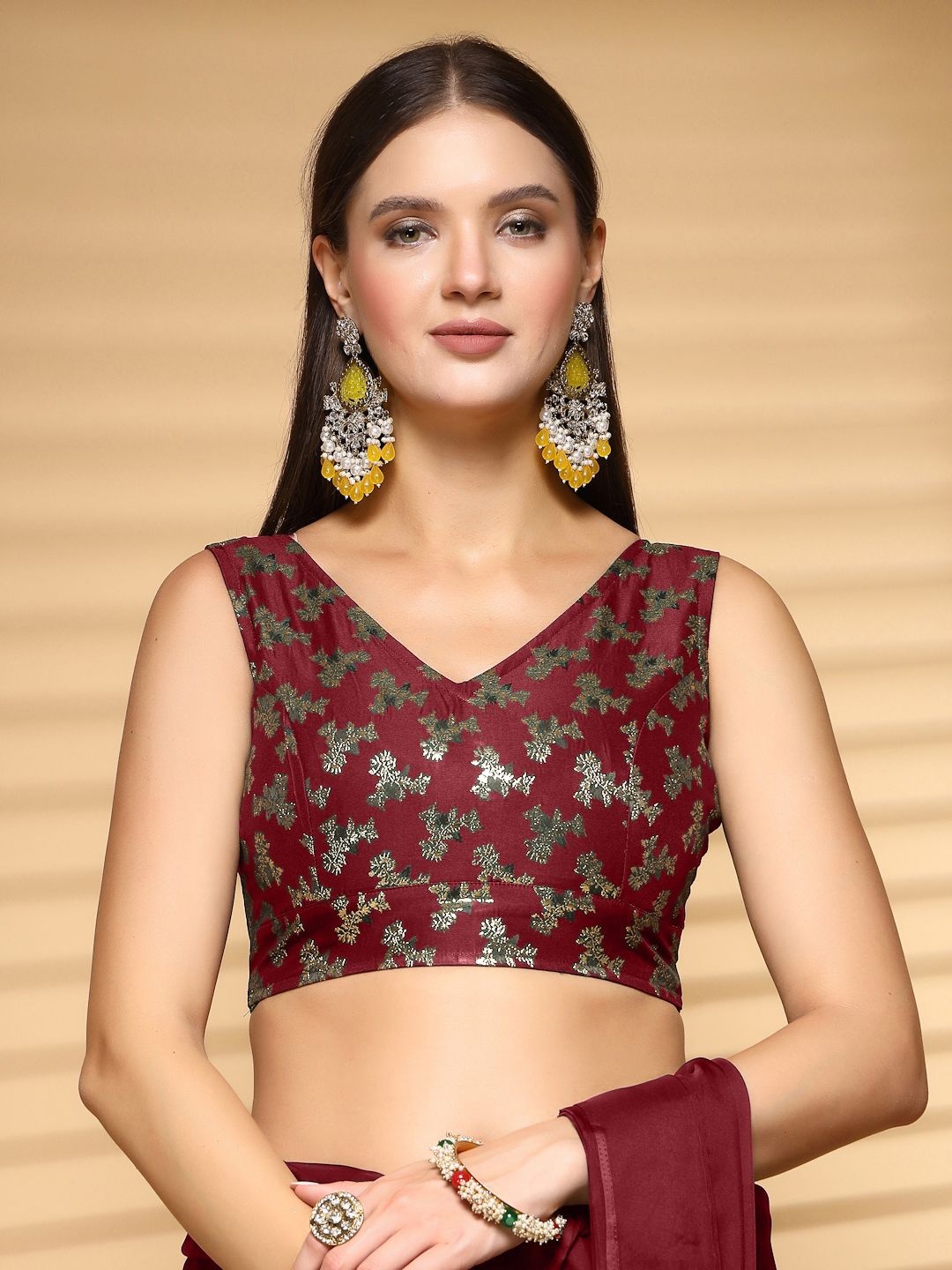 

Oomph! Non Padded V Neck Saree Blouse, Red