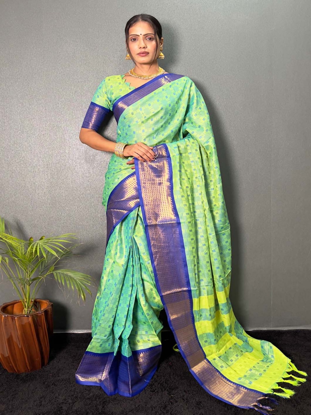 

KALINI Woven Design Printed Zari Ready to Wear Mysore Silk Saree, Green