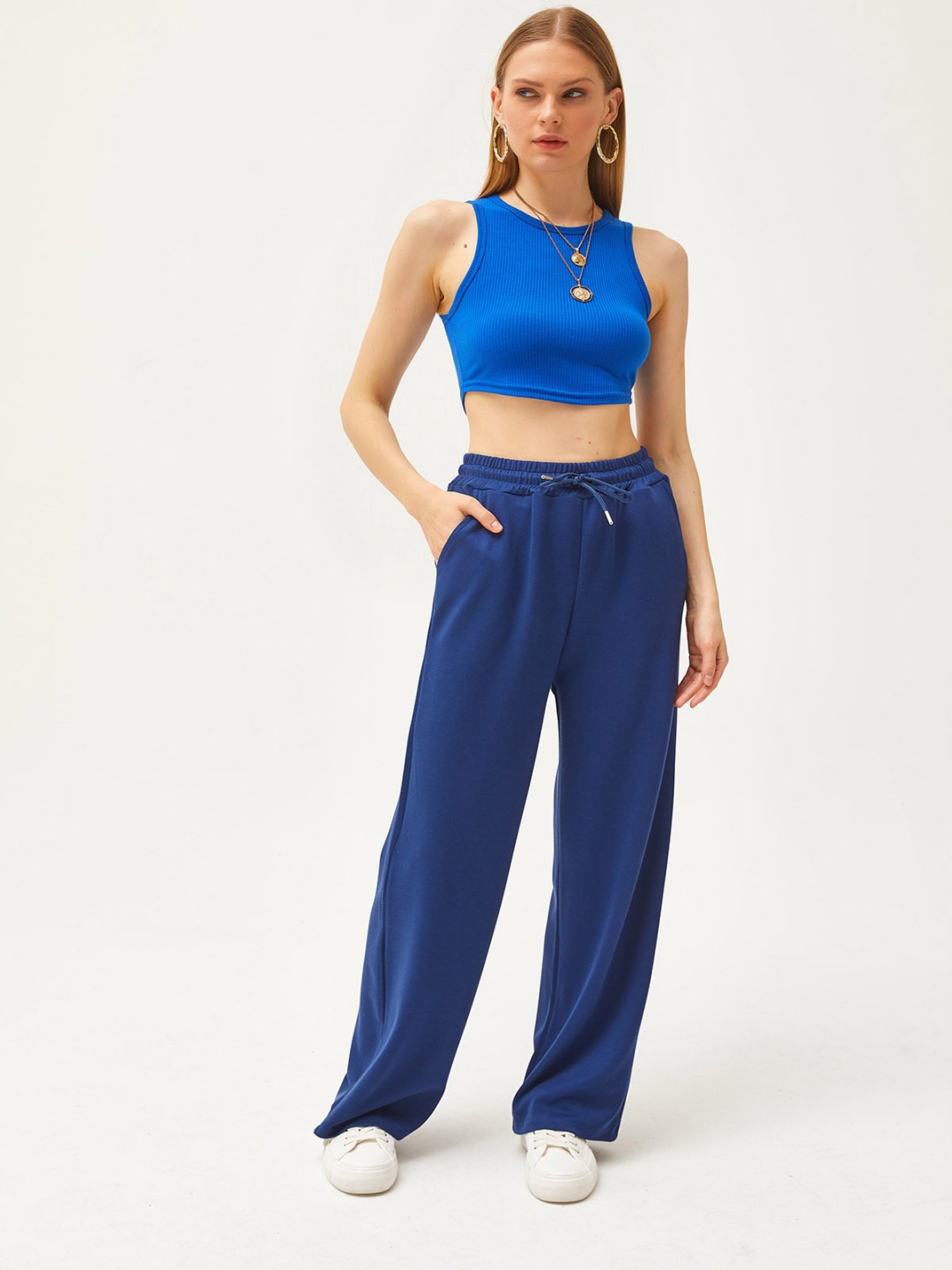 

Olalook Women Mid Rise Pure Cotton Track Pants, Navy blue