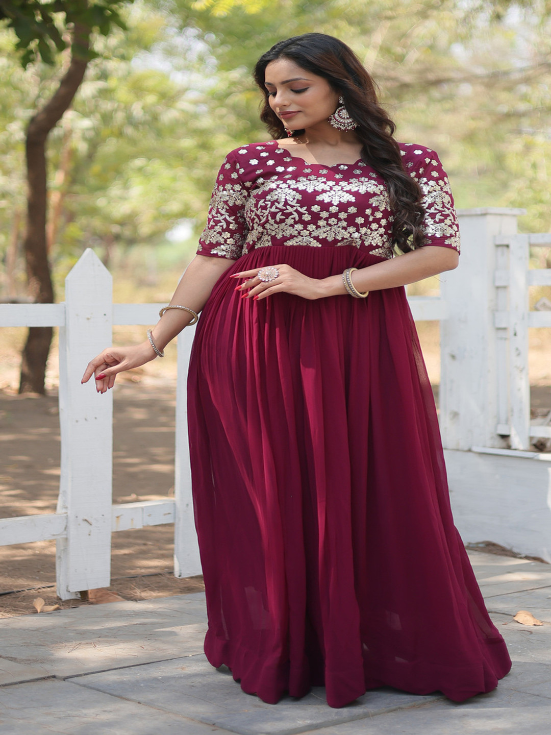 

KALINI Women Embroidered Maxi Dress, Burgundy