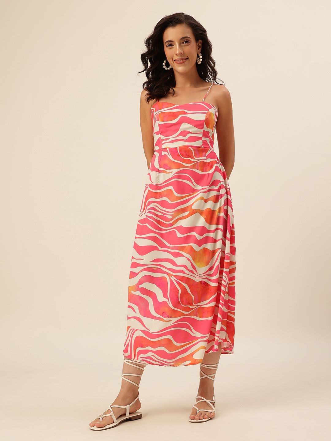 

CUKOO Abstract Printed Georgette A-Line Dress, Pink