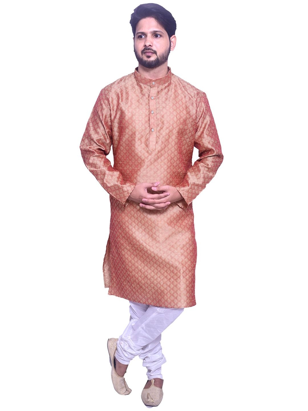 

Om Shubh Mangalam Ethnic Motifs Printed With Mandarin Collar Straight Kurta With Churidar, Brown