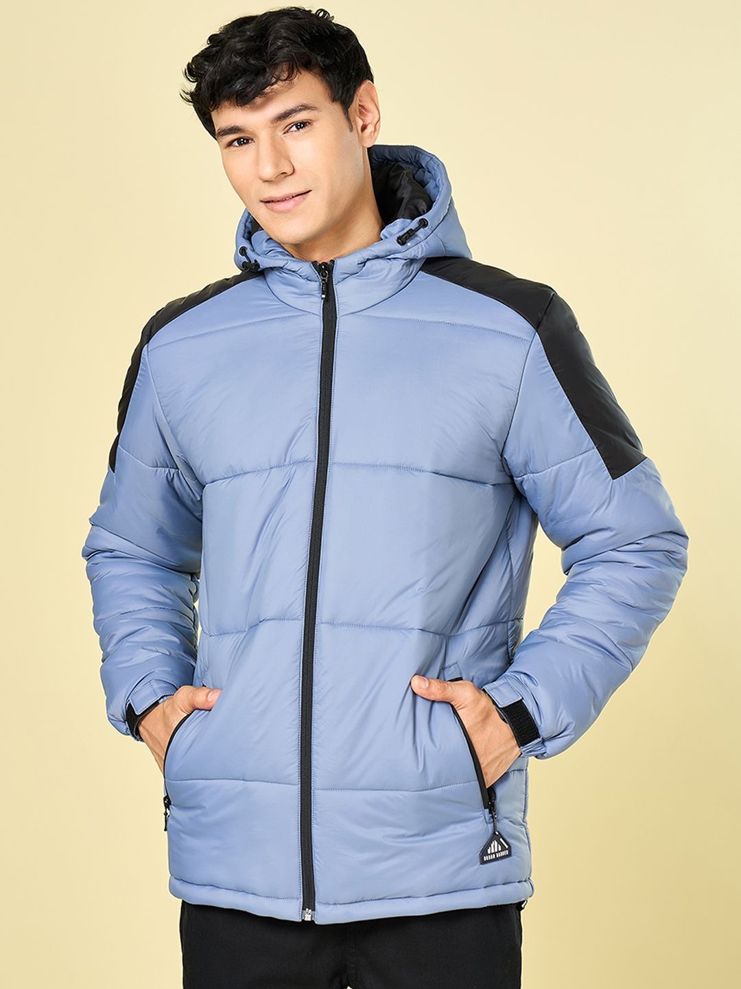 

Urban Ranger by pantaloons Men Hooded Colourblocked Casual Puffer Jacket, Blue
