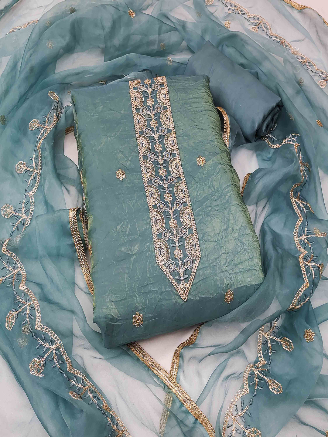 

KALINI Floral Embroidered Sequinned Unstitched Dress Material, Blue