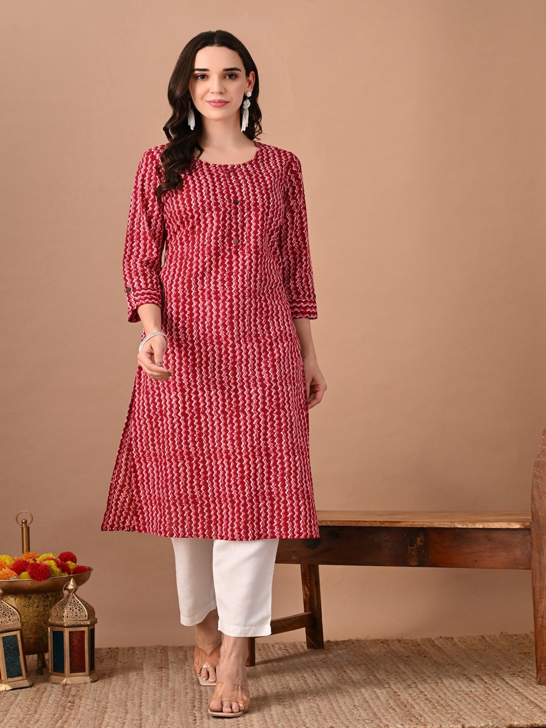 

RAJPUTANA CAMISA Laheriya Printed Kurta, Red