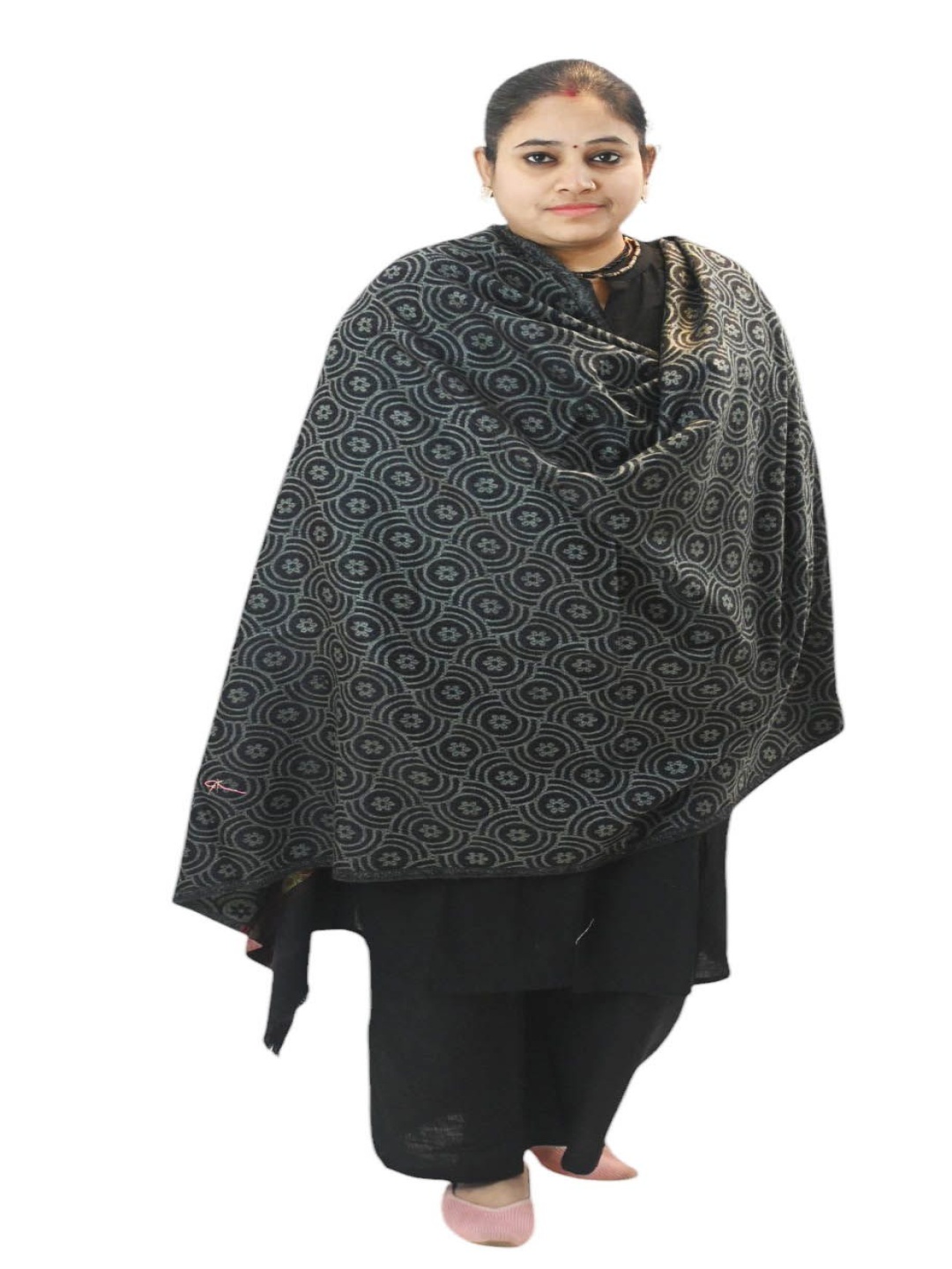 

Vrinde Kashmiri Floral Woven Design Shawl, Black