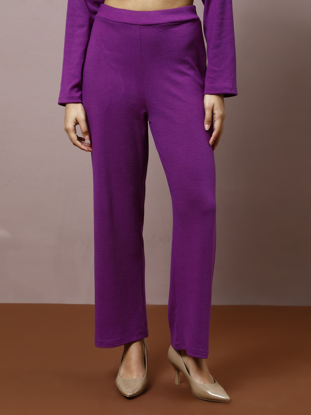

Athena Women Relaxed Straight Leg Easy Wash Trousers, Purple