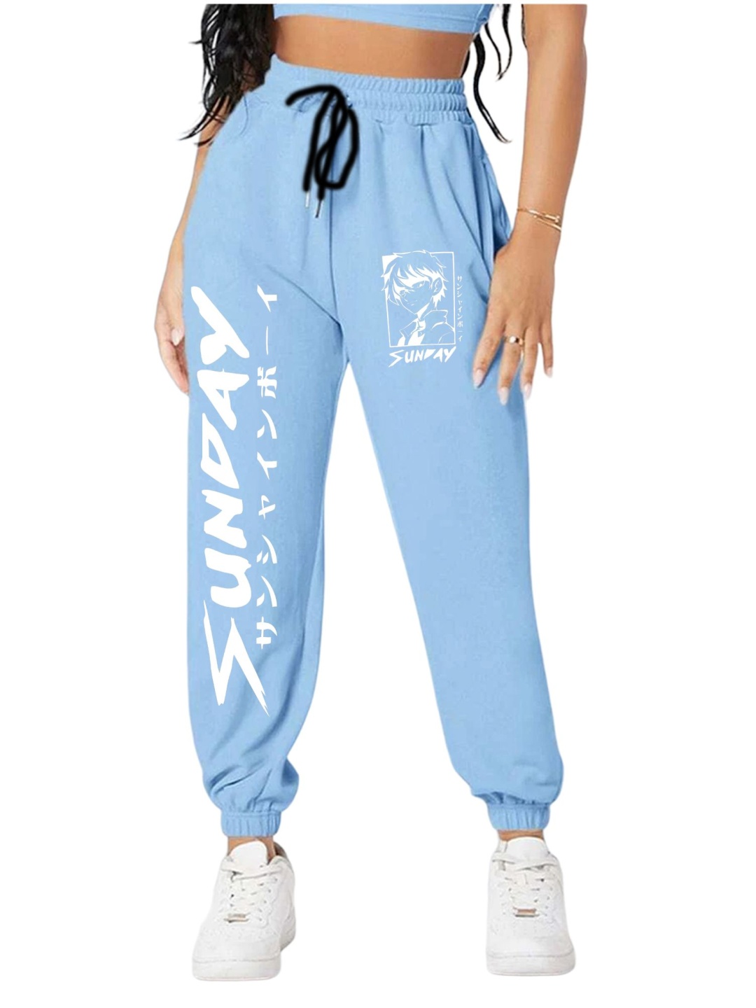 

TABADTOD Women Typography Printed Relaxed Mid-Rise Jogger, Blue