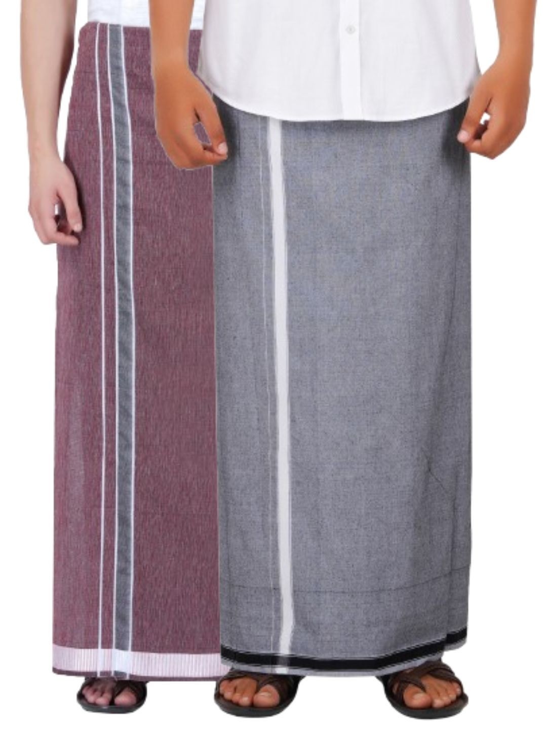 

Ethazh Men Pack of 2 Cotton Dhotis, Red