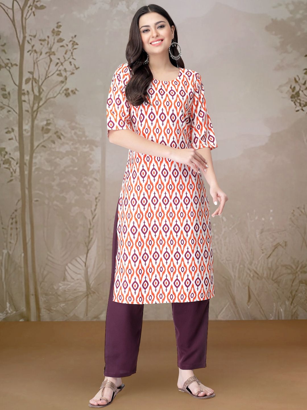 

7Threads Ethnic Motifs Printed Round Neck Straight Kurta With Trouser, White