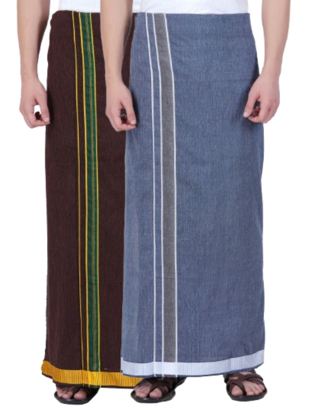 

Ethazh Men Pack of 2 Cotton Dhotis, Brown