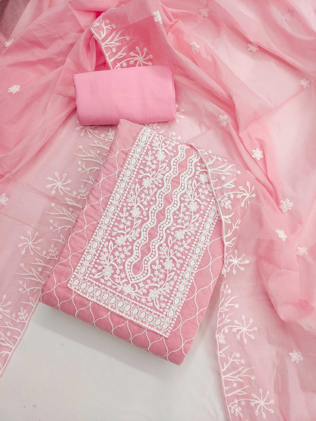 

Panzora Floral Embroidered Unstitched Dress Material, Pink