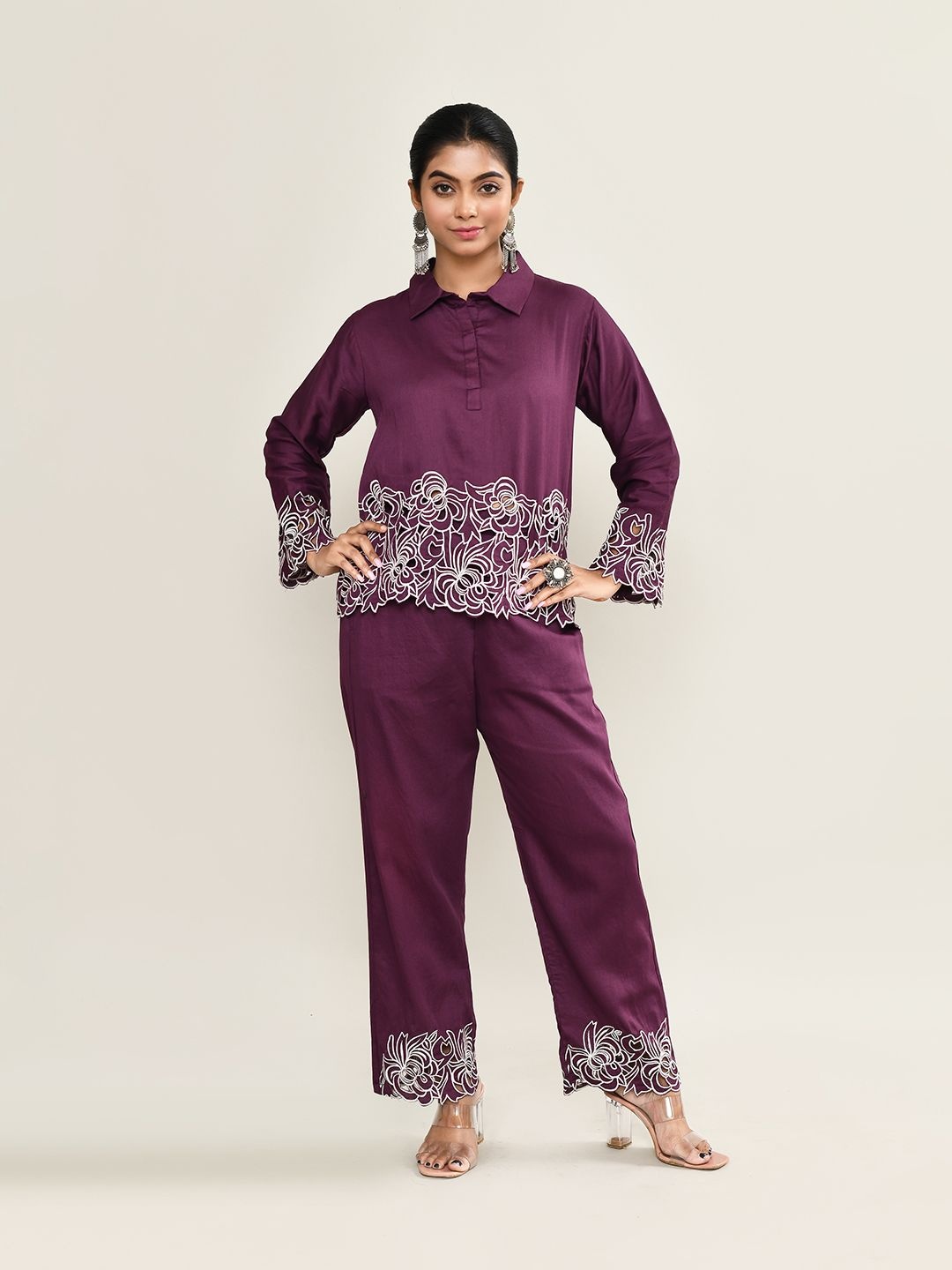 

The Maple Floral Printed Pure Cotton Top & Trouser, Mauve