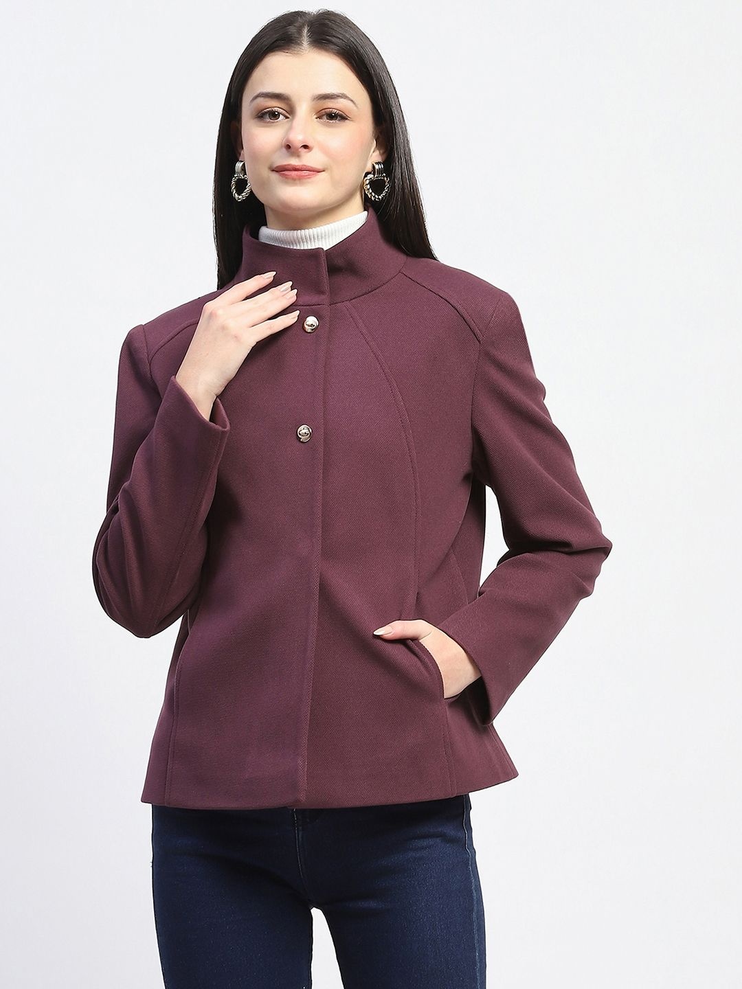 

Madame Mock Collar Single Breasted Short Overcoat, Mauve