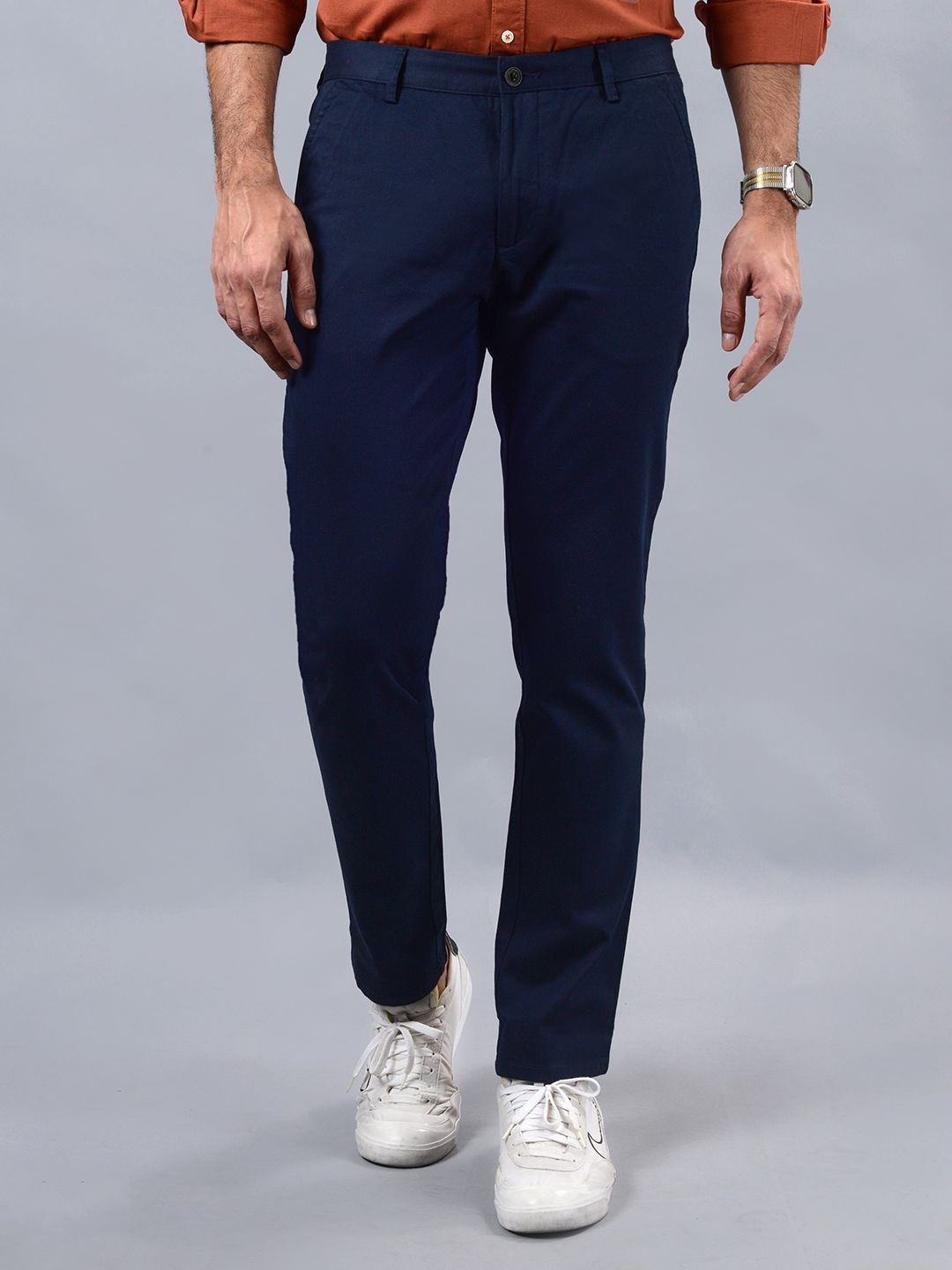 

JADE BLUE Men Mid-Rise Slim Fit Cotton Trouser, Navy blue