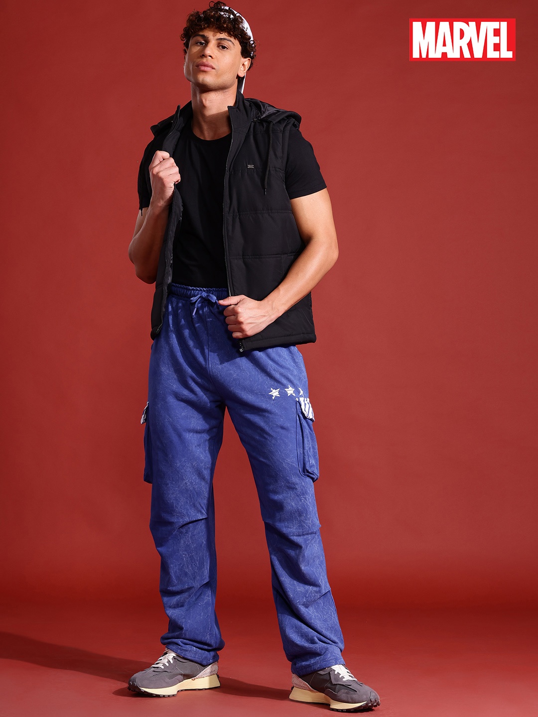 

MARVEL STREET Cyber Punk Men Dyed Typography Printed Joggers, Blue