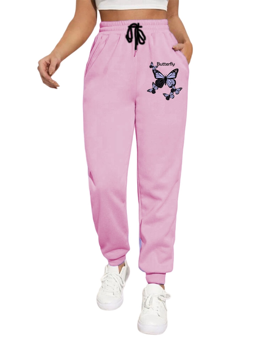 

TABADTOD Women Printed Relaxed Mid-Rise Joggers Trousers, Pink