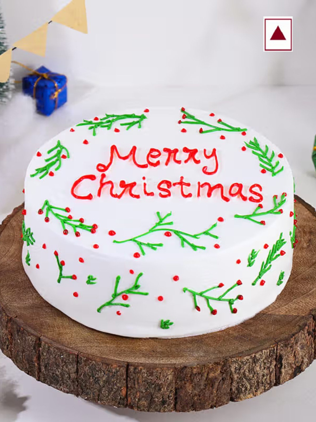 

Floweraura Merry Christmas Wishes Vanilla Flavour Round Shape Cake- 1 Kg, White
