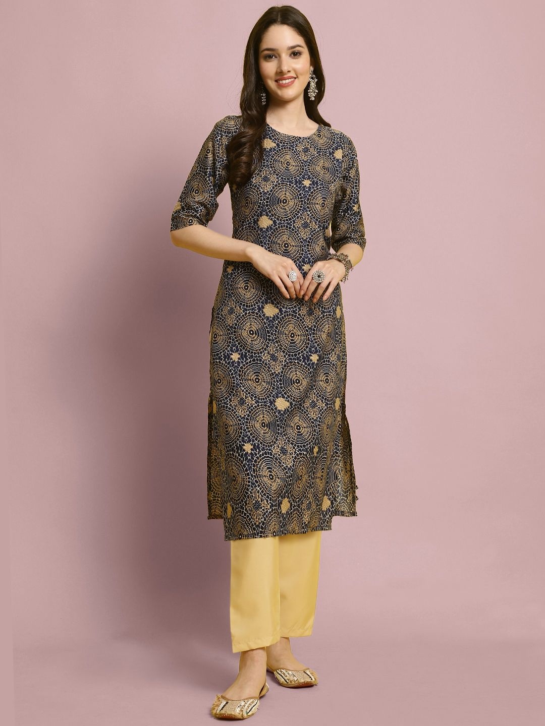 

7Threads Geometric Printed Straight Kurta With Trouser, Blue