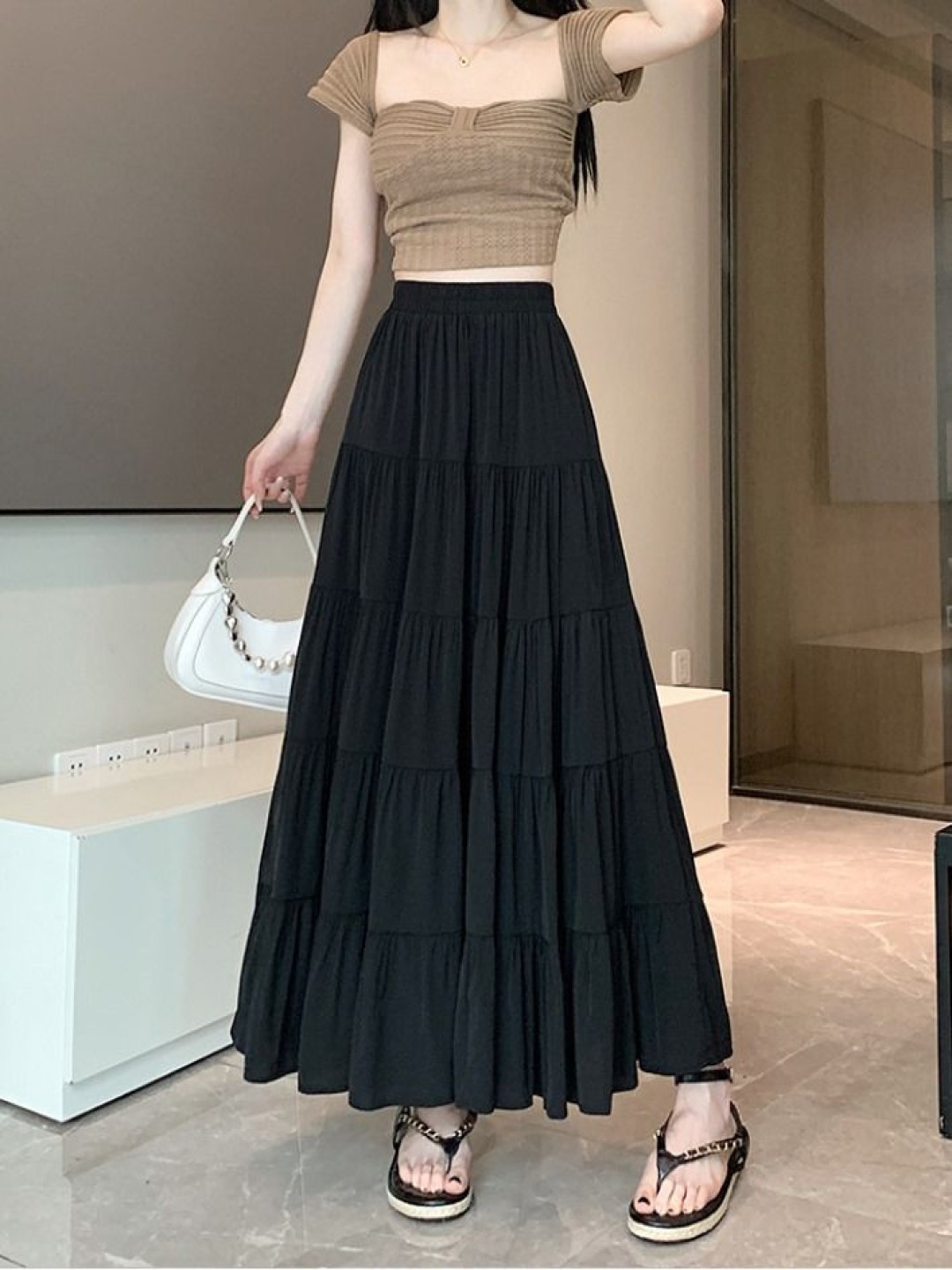 

StyleCast Women Tiered A-Line Maxi Skirt, Black