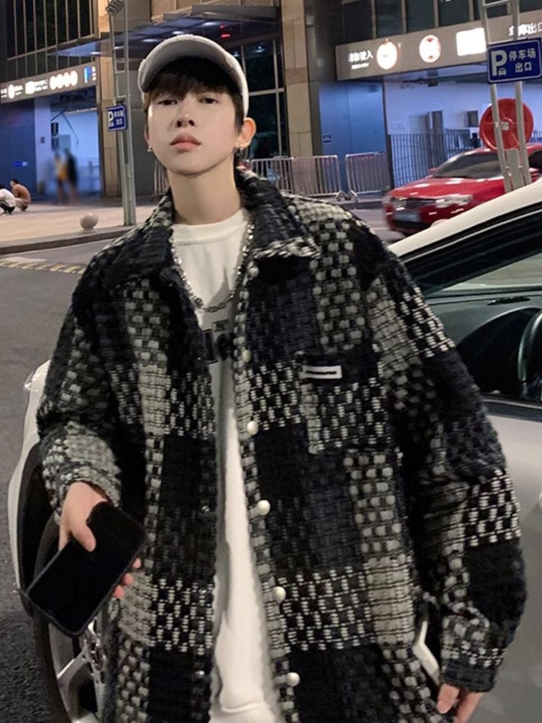 

StyleCast Men Spread Collar Checked Casual Tailored Jacket, Black