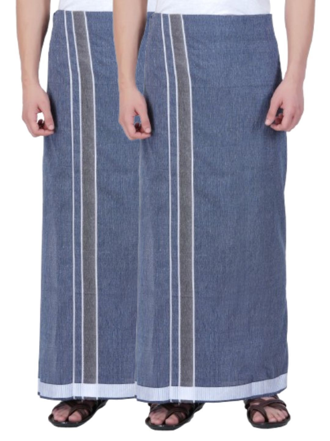 

Ethazh Men Pack of 2 Solid Cotton Dhotis, Blue