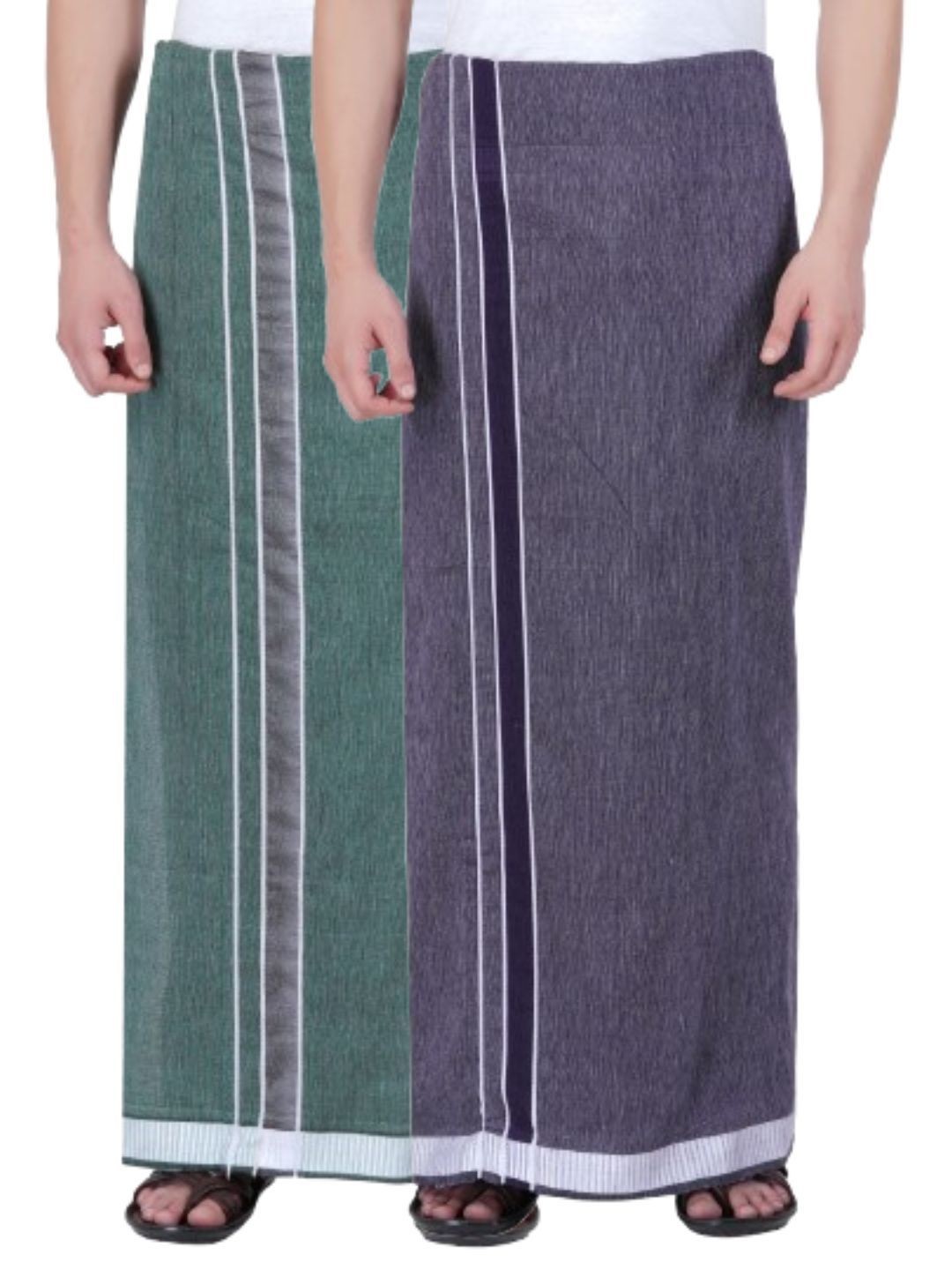 

Ethazh Men Set of 2 Cotton Dhotis, Green